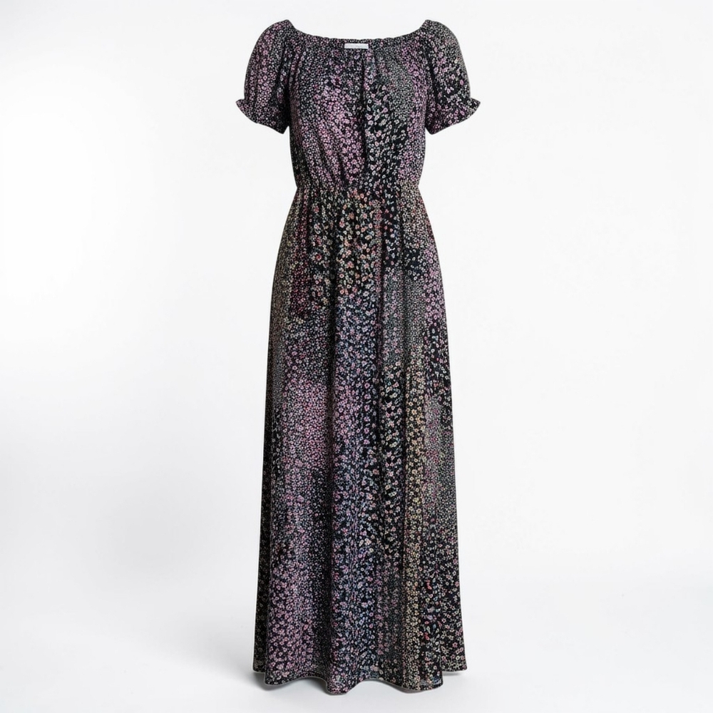 Lulus Dress Womens M Navy Floral Patchwork Maxi Boho Off Shoulder Festival Fairy